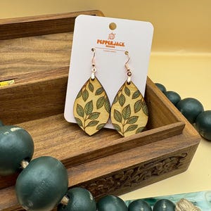 Leaf Stem Wooden Earrings | Nature-Inspired Jewelry | Eco-Friendly Accessory