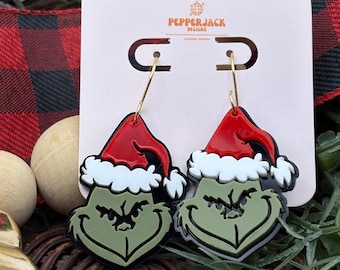 Pendientes del Grinch / Pendientes hechos a mano / Pendientes navideños del Grinch / Pendientes acrílicos del Grinch / Pendientes navideños / Regalo para ella