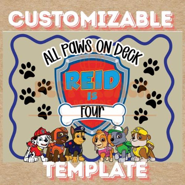 Plantilla de banner de cumpleaños de patrulla / Plantilla de banner de cumpleaños personalizable / Banner de cachorro de descarga instantánea / Plantilla de banner de Canva