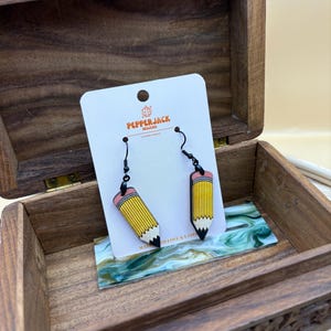 Charming Hand-Painted Wooden Pencil Dangle Earrings - Teacher Style!
