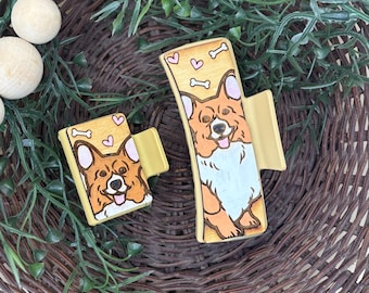 Corgi Hair/Claw Clip | Cute Corgi Accessory | Corgi Lover Gift | Gift For Her | Handmade and Hand Painted Hair Accessory