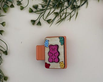 Gummy Bear Mini Claw Clip: Handmade Hand-Painted Wooden Hair Accessory