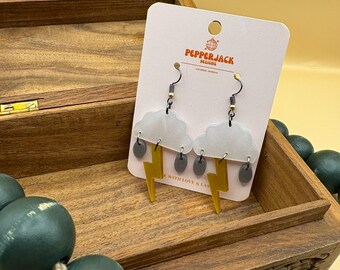 Storm Cloud Earrings | Lightning Bolt & Raindrops | Unique Weather-Inspired Jewelry