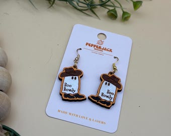 Boo Howdy Cowboy Ghost Earrings: Hand-Painted Halloween Jewelry