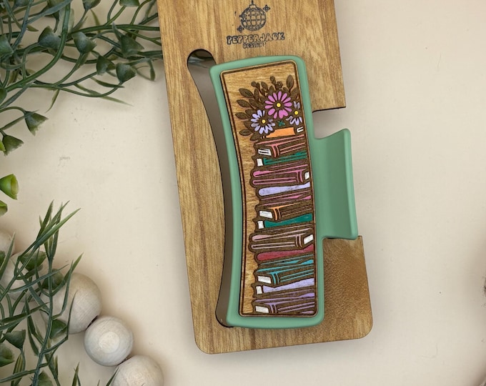 Hand-Painted Floral Books Hair Claw Clip: Book Lover Accessory