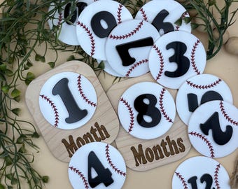Baseball Baby Milestone Sign: Maple Wood Photo Prop Set