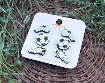 Soccer Stud Earrings Set of 3 | Soccer Balls, Whistles, & Cleats | Soccer Mom Earrings | Soccer Player Earrings | Game Day Earrings