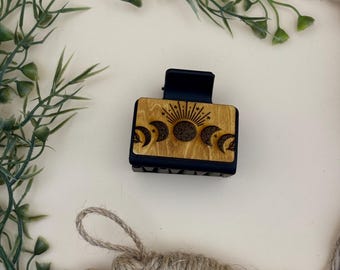 Moon Phases Wood Hair Clip: Celestial Boho Accessory
