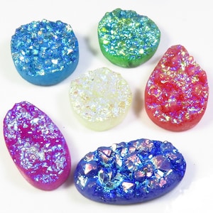 Titanium Agate Cabochon, 18-31 mm, 6 Pcs, Natural Titanium Agate Druzy Gemstone, Mix Shape Titanium Gemstone Loose For Unique Creation,