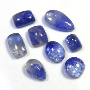 Cabochons en mélange de tanzanite biologique naturelle de qualité supérieure, 8 pièces, 34 cts, pierres précieuses lisses en tanzanite biologique, 8-17 mm, Lot de gros de cabochons en tanzanite biologique,