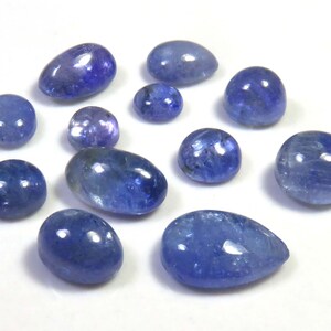 Cabochons de tanzanite bio en vrac, 6-13 mm, 12 pièces, mélange de pierres précieuses de tanzanite africaine naturelle, 31 cts, lot de mélange de tanzanite bio bleu violet en gros,