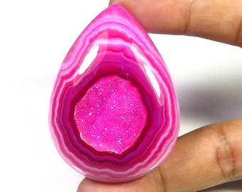 Gepolijste roze perenschijf Druzy Agaat cabines, natuurlijke schijf Agaat geode cabochon, 158 ct, 53x39 mm, gladde gekleurde agaat schijf geode edelsteen