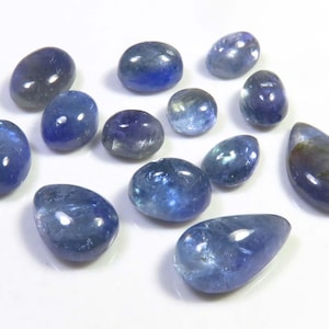 Cabochons en forme de mélange de tanzanite bio naturelle, 43 cts, pierres précieuses africaines de tanzanite bio, 7-14 mm, 13 pièces, lot de tanzanite effet cou paon,