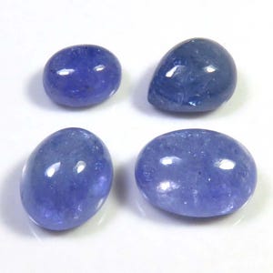 Top Collection Blue Tanzanite Oval & Pear Cabochon, 8-14mm, Natural African Tanzanite Gemstone, 30cts 4 Pcs Lot, Tanzanite Loose For Jewelry
