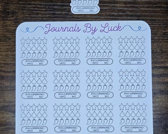 Book Journal Rating Stickers: 5 Stars, Spice, Tears, Recommend | Reading Tracker Stickers for Journals & Planners