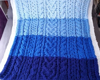 FSC Blanket PATTERN Download - Cabled Hearts Throw Blanket - Loop Yarn pattern - Finger Knitting
