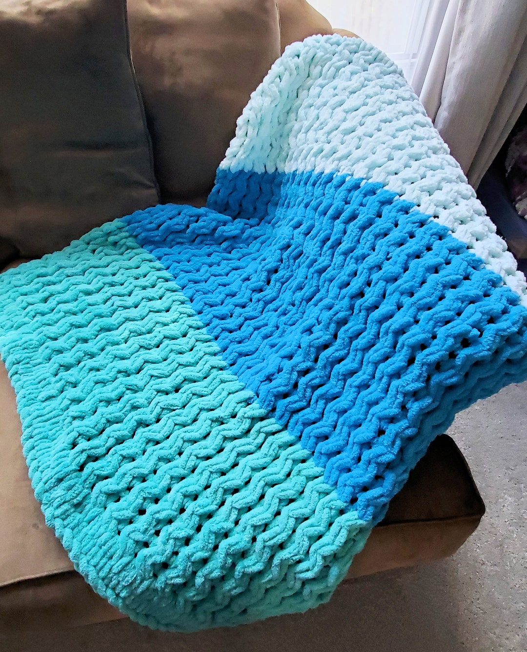 The zigzag Blues teals Throw Blanket Handmade Etsy