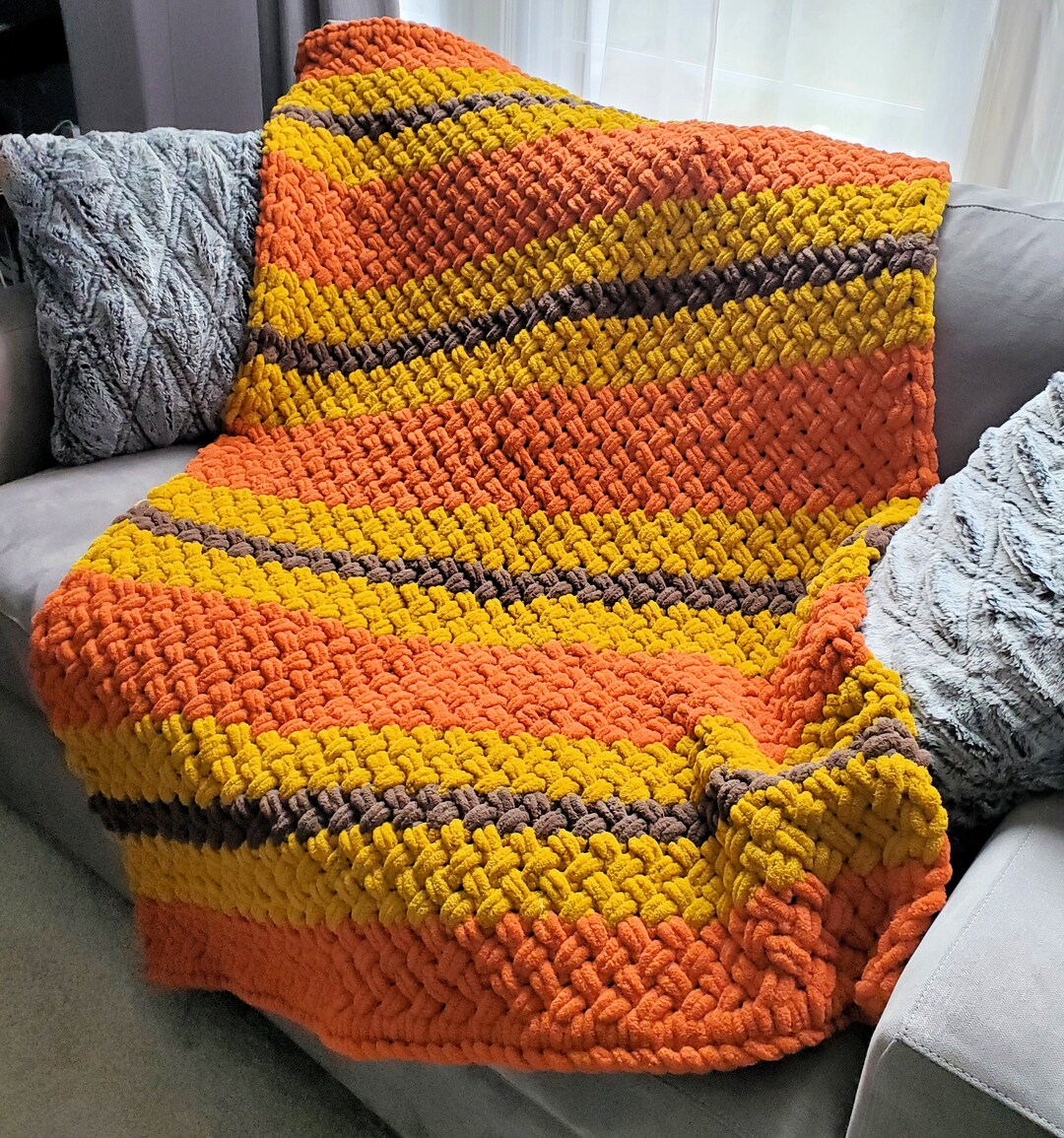 Autumn Harvest Throw Blanket Hand Knit Blanket, Chunky Knit, VERY Soft