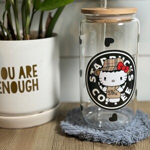 Taza de cristal de café Anime Kawaii Kitty de 16 oz