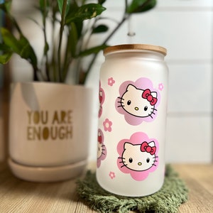 Vaso de cristal con burbujas Anime Kawaii Kitty de 16 oz