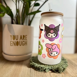 Vaso de cristal con burbujas Anime Kawaii Kitty and Friends de 16 oz