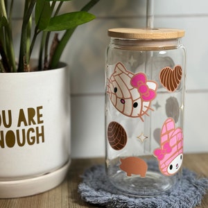 Vaso de cristal de 16 oz con diseño de gatito y amigos de Anime Kawaii Pande Dulce