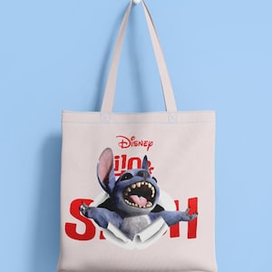 Torba Stitch Tote – Torba płócienna inspirowana filmem Disneya z nowego filmu z 2025 r. | Wielokrotnego użytku ekologiczny prezent dla fanów | Urocza torba z kreskówkową grafiką