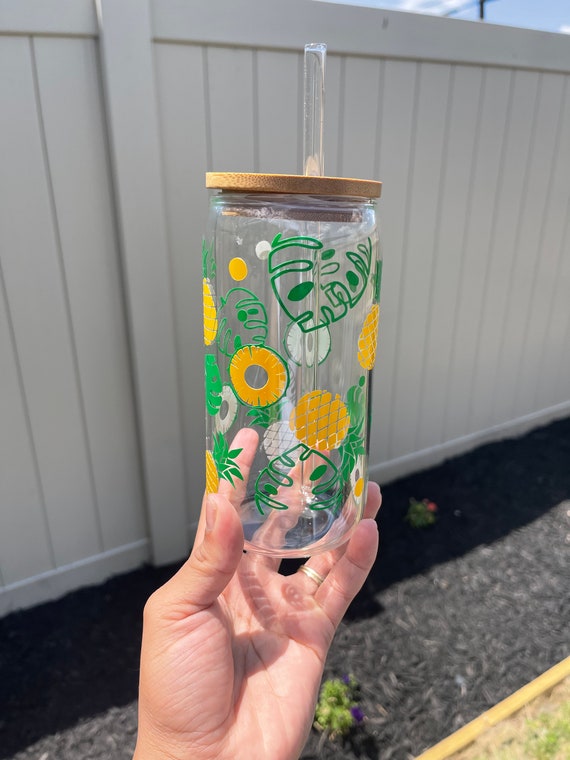 Pineapple Glass Cup With Bamboo Lid and Glass Straw. Beer Etsy