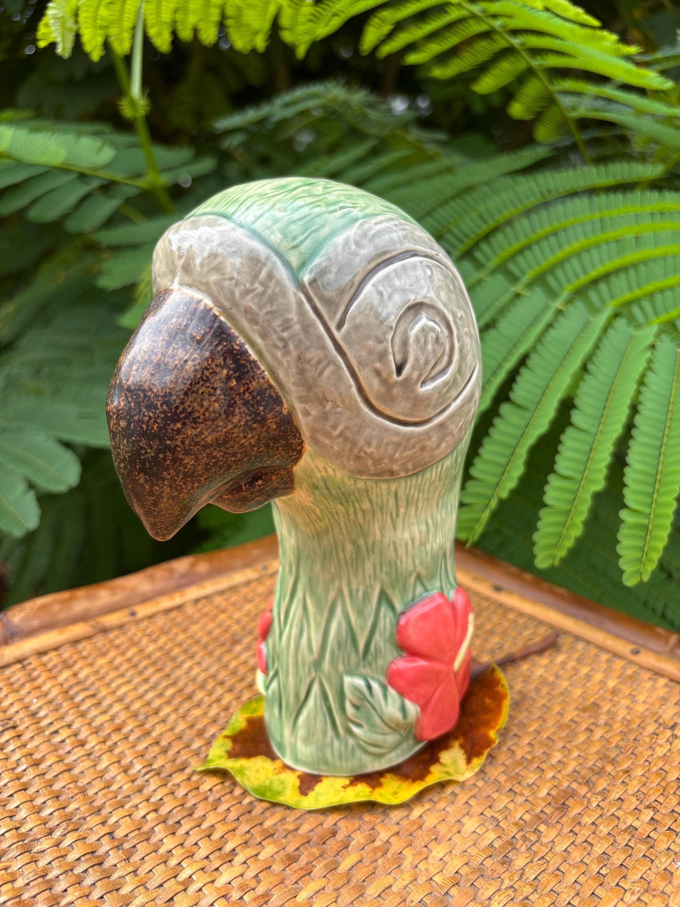 Parrot Head Ceramic Tiki Mug Handmade - Green Seafoam edition
