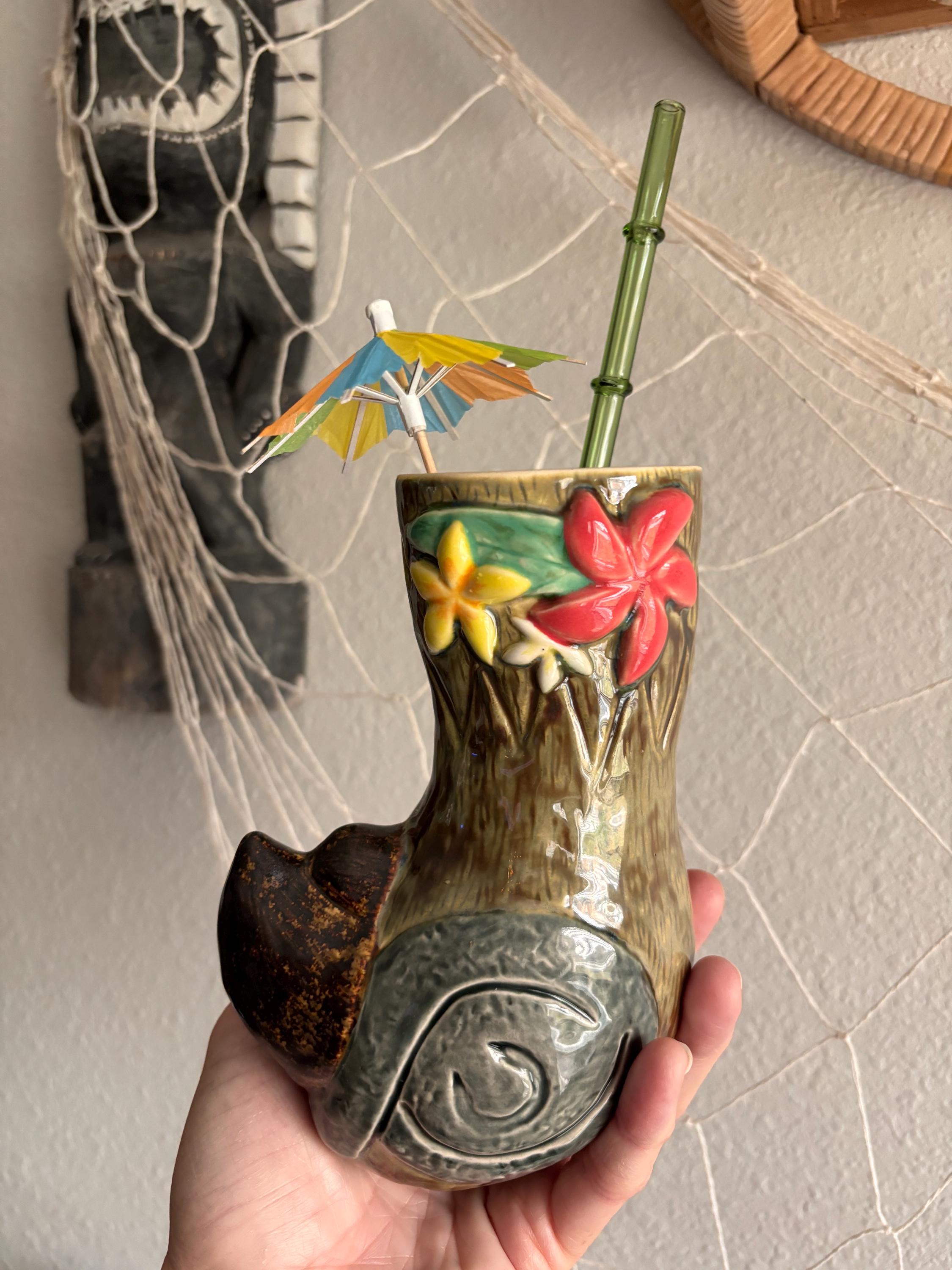 Parrot Head Ceramic Tiki Mug Handmade - Green Seafoam edition - Thumbnail 2