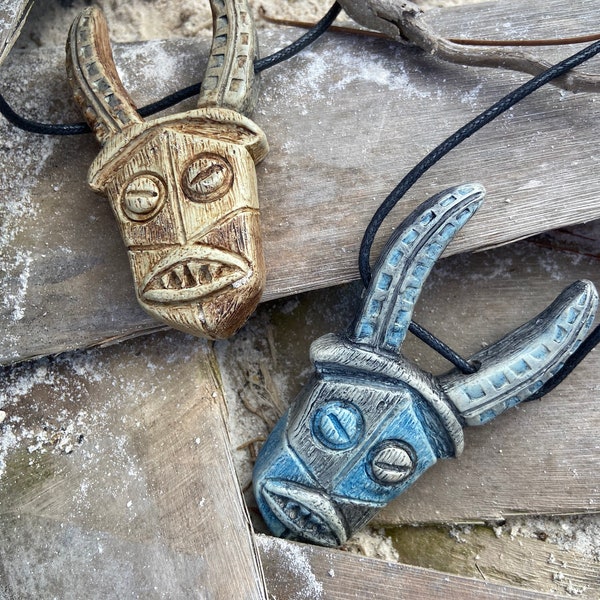 Handmade Resin Adventureland Horned Mask Tiki Pendant