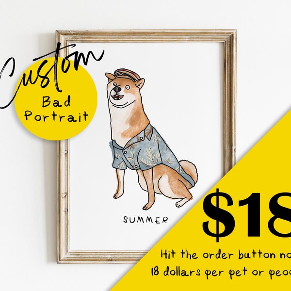 CUSTOM UGLY PORTRAIT, Custom Pet portrait, Pet illustration, Custom cat dog Portrait, Memorial Pet Portrait gift, Wall Art, Ugly Portrait