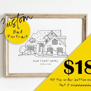 Benutzerdefinierte Linie Kunst Haus Porträt Linie Kunst Haus Malerei Personalisierte Housewarming Geschenk Erstes Haus Geschenk Makler Abschluss Geschenk Haus Porträt Kunst