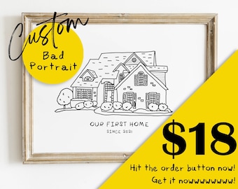 Line Art House Portrait: Personalisiertes Housewarming Geschenk (Digitale Datei)