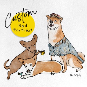 CUSTOM UGLY PORTRAIT Custom Pet portrait Pet illustration Custom cat dog Portrait Memorial Pet Portrait gift Funny Cat Dog Illustration