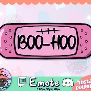 BOO-HOO Bandaid Twitch + Discord Emote | Channel Points | Streamer | Emoji, Cute, Stream, Meme, Chat, Goth, Emo, Witch, Dead, Evil, Pink