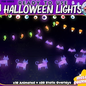 AESTHETIC WITCH Lights Twitch Streamers - Overlays & Scenes | Animated Twinkle Ghost Bats Eyeball Candy Skulls Cats Pumpkins Kitty HALLOWEEN