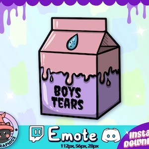 BOY'S TEARS Twitch + Discord Emote | Pontos de canal | Streamer | Emoji, Fofo, Transmissão, Meme, Bate-papo, Gótico, Emo, Bruxa, Garrafa de leite, Caixa