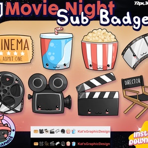 Movie Night Twitch Sub Badges | Subscriber Badges | Bit Badges | UNIQUE, Popcorn, Soda, Fast Food, Ticket, Action, Star, Streamer, Video
