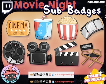 Movie Night Twitch Sub Abzeichen | Abonnenten-Abzeichen | Gebissabzeichen | UNIKAT, Popcorn, Soda, Fast Food, Ticket, Action, Star, Streamer, Video