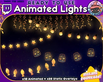 30+ ANIMATED Stream LIGHTS for TWITCH Streamers, Fairy Garden Decor Decoration, Aesthetic Yellow Lights, Overlays, Moon, Stars, Lo-Fi Cute