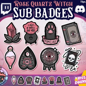 Rose Quartz Witch TWITCH Sub Badges, Subscriber Bit, Bits, Streamer, Cute Pink Spooky, Emo, Witchery, YouTube, Discord Roles, Celestial, Cat