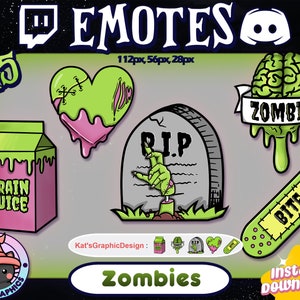 ZOMBIE Emotes Twitch Discord, Channel Points, Bit Badges, Emote, Streamer, Halloween, Spooky, Emo, Death, Milk, Blood, Brain, Tombstone