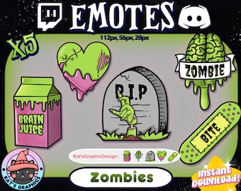 ZOMBIE Emotes Twitch Discord, Channel Points, Bit Badges, Emote, Streamer, Halloween, Spooky, Emo, Death, Milk, Blood, Brain, Tombstone