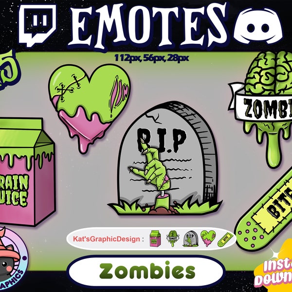 Twitch ZOMBIE Emote Pack for & Discord | Channel Points | Streamer, Emotes, HALLOWEEN, Streamer, Spooky, Emo, Death, Milk, Blood, Brain Evil
