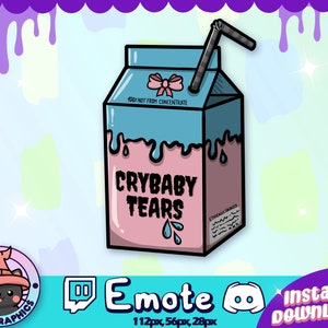 Emote CRYBABY TEARS Twitch + Discord | Pontos do canal | Streamer | Emoji, Fofo, Transmissão, Meme, Bate-papo, Gótico, Emo, Bruxa, Garrafa de leite, Caixa