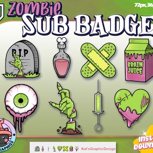 ZOMBIE Twitch Sub Badges | Subscriber Badges | Bit Badges | Streamer, Green, Pink, Spooky, Emo, Witchery, Eye, Tombstone, Goth, Scary