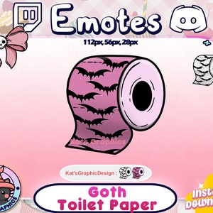 GOTH TOILET PAPER Twitch Emote | Channel Points | Streamer Emote | Discord Emote | Funny, Cute, Stream, Bats, Toilet, Emo, Goth, Pink
