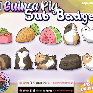 GUINEA PIG Twitch Sub Badges | Subscriber Badges | Bit Badges | Streamer, Cute, UNIQUE, Animals, Kawaii, Pets, Pigs, Watermelon, Carrot