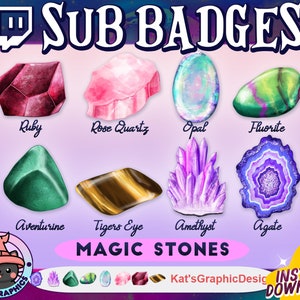 MAGIC STONES Twitch Sub Badges | Subscriber Badges | Bit Badges | Streamer, Spooky, Witch, Crystal, Gem, Ruby, Rose Quartz, Pretty Beautiful